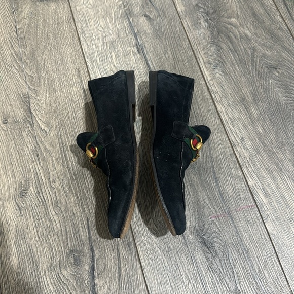 • GUCCI • Men’s Horsebit Web Suede Loafers Navy Blue / Gold Hardware 6.5 - Picture 3 of 6